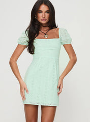Havena Anglaise Mini Dress Sage