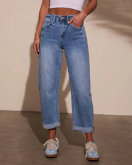 Golden Days Stretch Mid Rise Cuffed Barrel Jeans