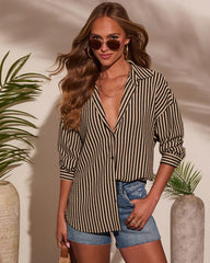 Deep End Contrast Stripe Button Down Top