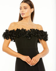 Mac Duggal 11763 Floral Bustier Top Flare Leg Jumpsuit