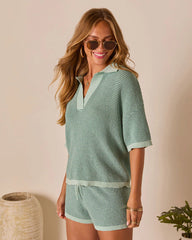 Cloud Nine Contrast Trim Knit Polo Top