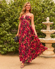 Eline Pleated Cutout Halter Maxi Dress