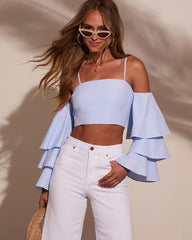Cisinie Tiered Ruffle Sleeve Crop Top