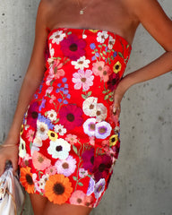Imani Strapless Floral Applique Mini Dress