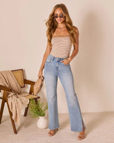 Downey Stretch High Rise Slit Flare Leg Jeans