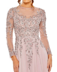 Mac Duggal 20478 High Neck Long Sleeve Embellished A Line Dress