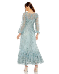 Mac Duggal 20512 Long Puff Sleeve Tea Length Dress