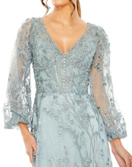 Mac Duggal 20512 Long Puff Sleeve Tea Length Dress