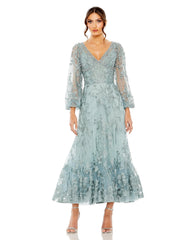 Mac Duggal 20512 Long Puff Sleeve Tea Length Dress