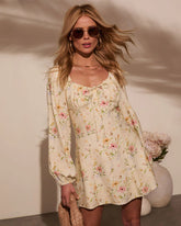Flora Lane Linen Floral Mini Dress