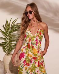 Honolulu Halter Tropical Print Maxi Dress