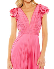 Mac Duggal 27361 Ruffle Cap Sleeve Cutout Heat Pleated Jumpsuit