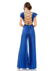 Mac Duggal 27361 Ruffle Cap Sleeve Cutout Heat Pleated Jumpsuit