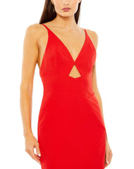 Mac Duggal 27434 Long Thin Strap Cutout High Slit V Neck Dress