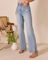 Downey Stretch High Rise Slit Flare Leg Jeans