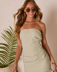 Island Mirage Ruched Striped Mini Dress