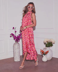 Celia Abstract Halter Maxi Dress