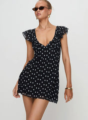 I Guess So Mini Dress Black Polka Dot Petite