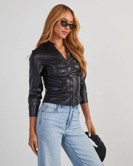 Fairfax Ruched Faux Leather Long Sleeve Top
