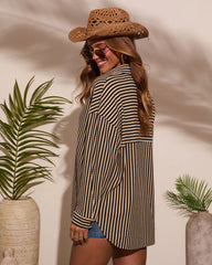 Deep End Contrast Stripe Button Down Top