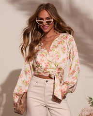 Elysee Floral Satin Wrap Top