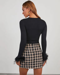 Felicity Long Sleeve Feather Trim Knit Top