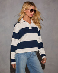 Alena Striped Quarter Button Top