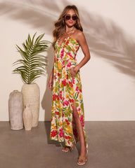 Honolulu Halter Tropical Print Maxi Dress
