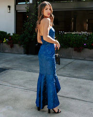 Elliana Strapless Embossed Ruffle Maxi Dress