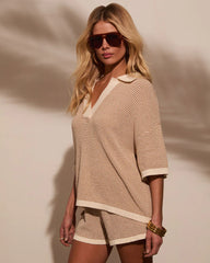 Cloud Nine Contrast Trim Knit Polo Top