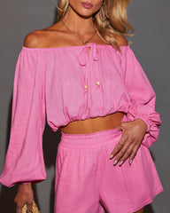 Elysia Off The Shoulder Long Sleeve Crop Top