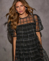 Clarabelle Mesh Plaid Mini Dress