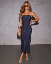 Angeline Pintuck Denim Maxi Dress