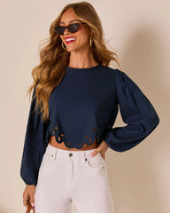 First Date Cropped Eyelet Hem Top