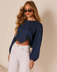 First Date Cropped Eyelet Hem Top