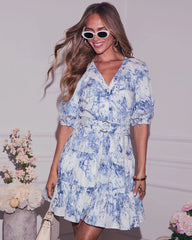 Anise Belted Abstract Mini Dress