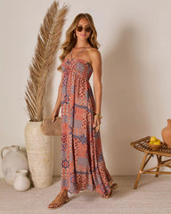 Eliora Tropical Print Halter Maxi Dress