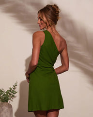 Collins Ruched One Shoulder Mini Dress