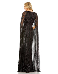 Mac Duggal 5915 Long Sequined V Neck Cape Sleeve Dress