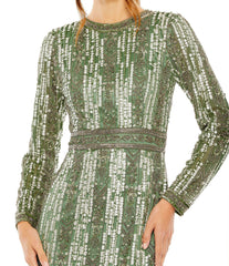 Mac Duggal 5981 Long Sleeve Crystal Fringe Column Dress