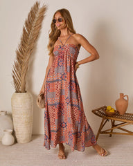 Eliora Tropical Print Halter Maxi Dress
