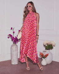 Celia Abstract Halter Maxi Dress