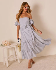 Annah Striped Off The Shoulder Maxi Dress