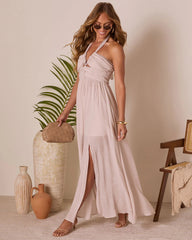 Elmhurst Ruched Halter Maxi Dress