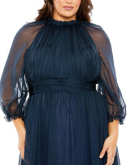 Mac Duggal 68426 Plus Size Puff Sleeve Tiered A Line Long Dress