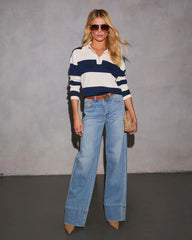 Alena Striped Quarter Button Top