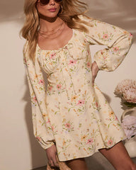 Flora Lane Linen Floral Mini Dress
