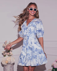 Anise Belted Abstract Mini Dress