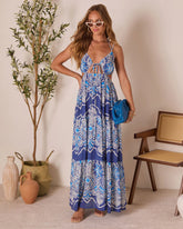 Island Escape Printed Cutout Halter Maxi Dress