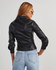 Fairfax Ruched Faux Leather Long Sleeve Top